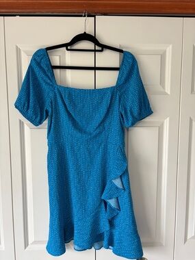 Lola Grace Bright Blue Square-Neck Mini Dress with Ruffle Accent